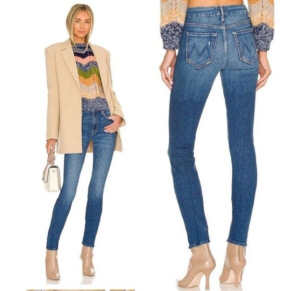 Mother Denim The Looker In Where Is My Mind Blue Wash Stetch Skinny Size 27 - Picture 1 of 7